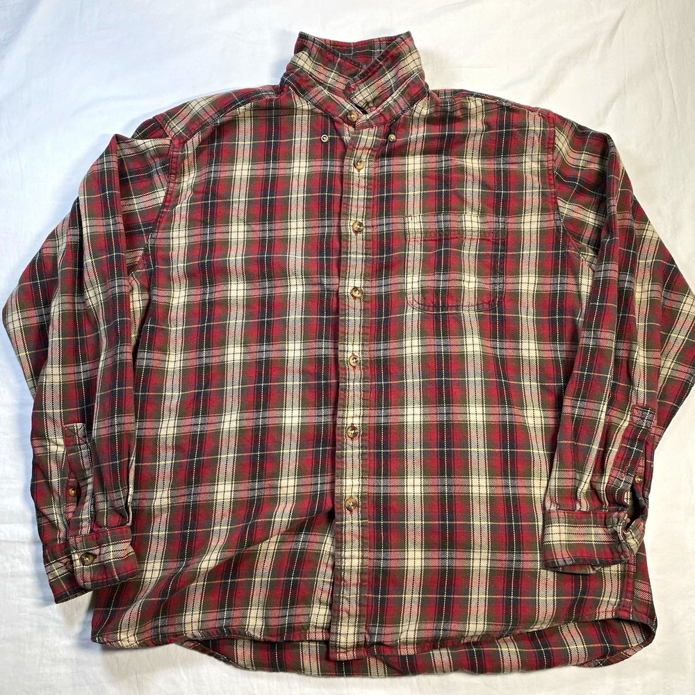 Eddie Bauer Cotton Flannel Plaid Long Sleeve Button-Up Shirt L Red Multicolor